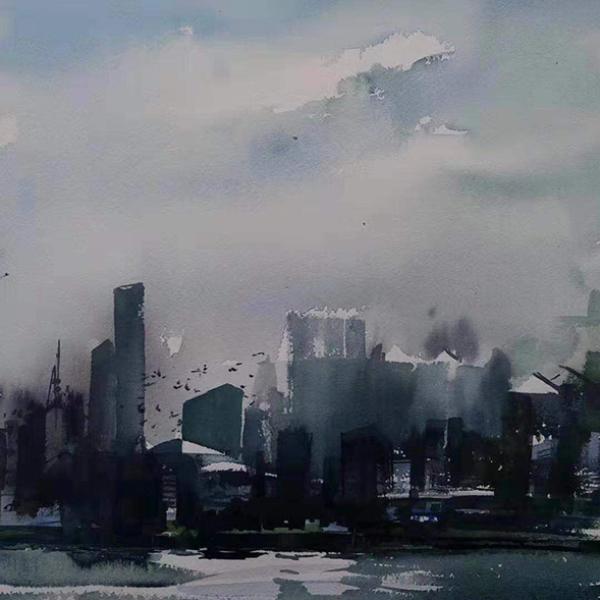 画中的黄浦江45公里滨水岸线,上海久事美术馆推出新展
