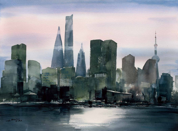 画中的黄浦江45公里滨水岸线,上海久事美术馆推出新展