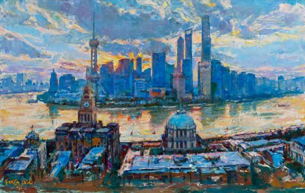 画中的黄浦江45公里滨水岸线,上海久事美术馆推出新展