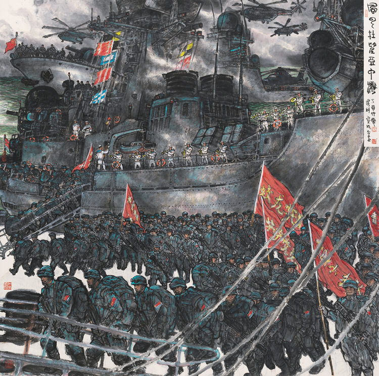 李宝林、吴建科-风云在望亚丁湾200cm×200cm 国画.jpg “一带一路”国际美术工程作品展在京展出