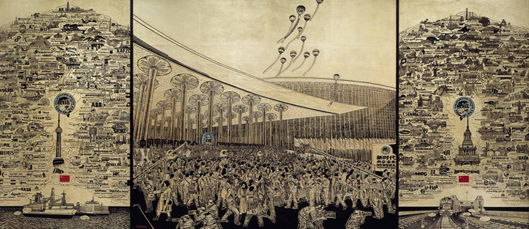 177-《进博会一角》-张敏杰-版画-300 cm×765 cm.jpg 徐里:弘扬伟大建党精神 推动新时代中国美术事业高质量发展——习近平总书记“七一”重要讲话学习体会