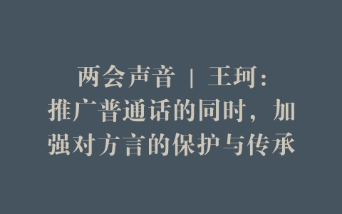 两会声音 | 王珂：推广普通话的同时，加强对方言的保护与传承