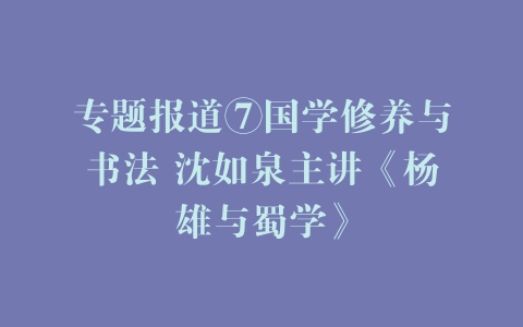 专题报道⑦国学修养与书法 沈如泉主讲《杨雄与蜀学》